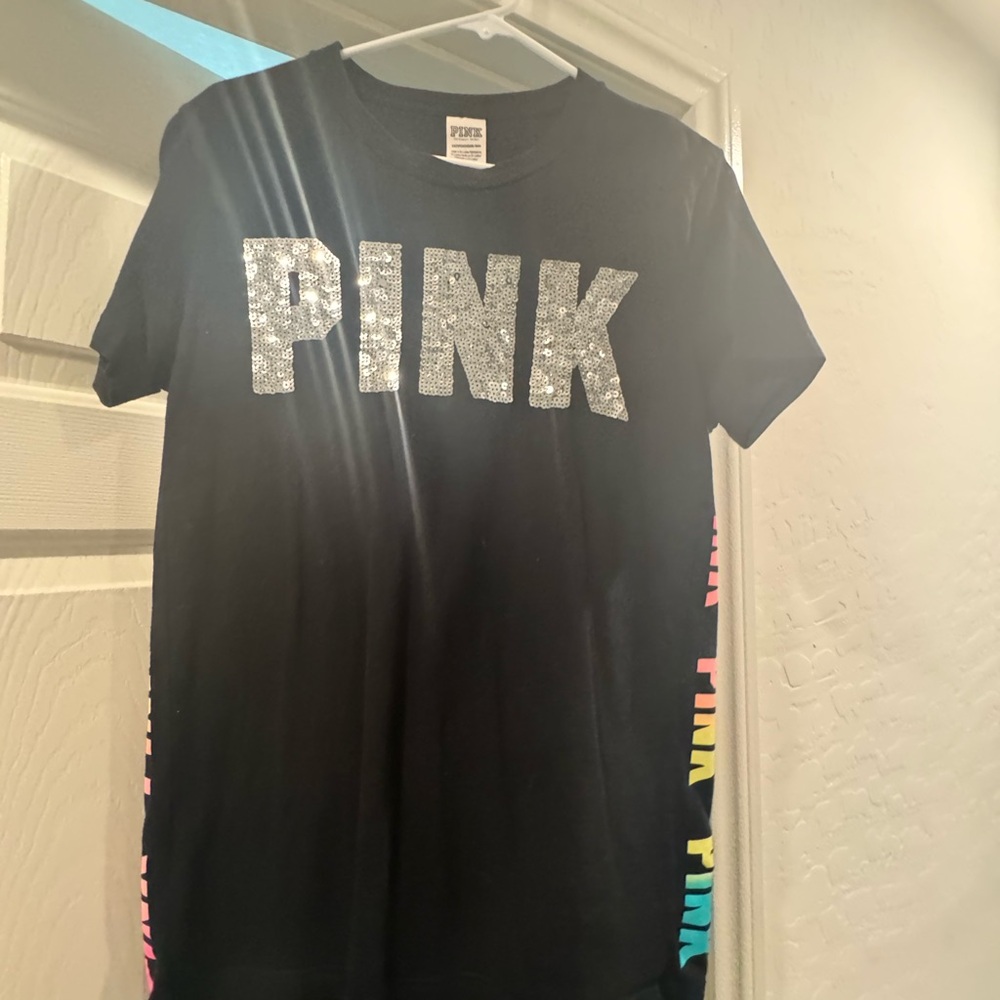 PINK Victoria's Secret Black Glitter Logo Kids T-Shirt